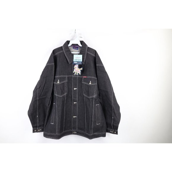 NOS Vintage 90s Streetwear Mens 2XL XXL Baggy Hip Hop Denim Trucker Jacket Black